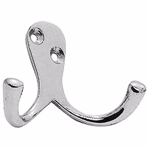 Loops Victorian One Piece Double Wall Mounted Bathroom Robe Hook in Polished Chrome, 26mm Projection