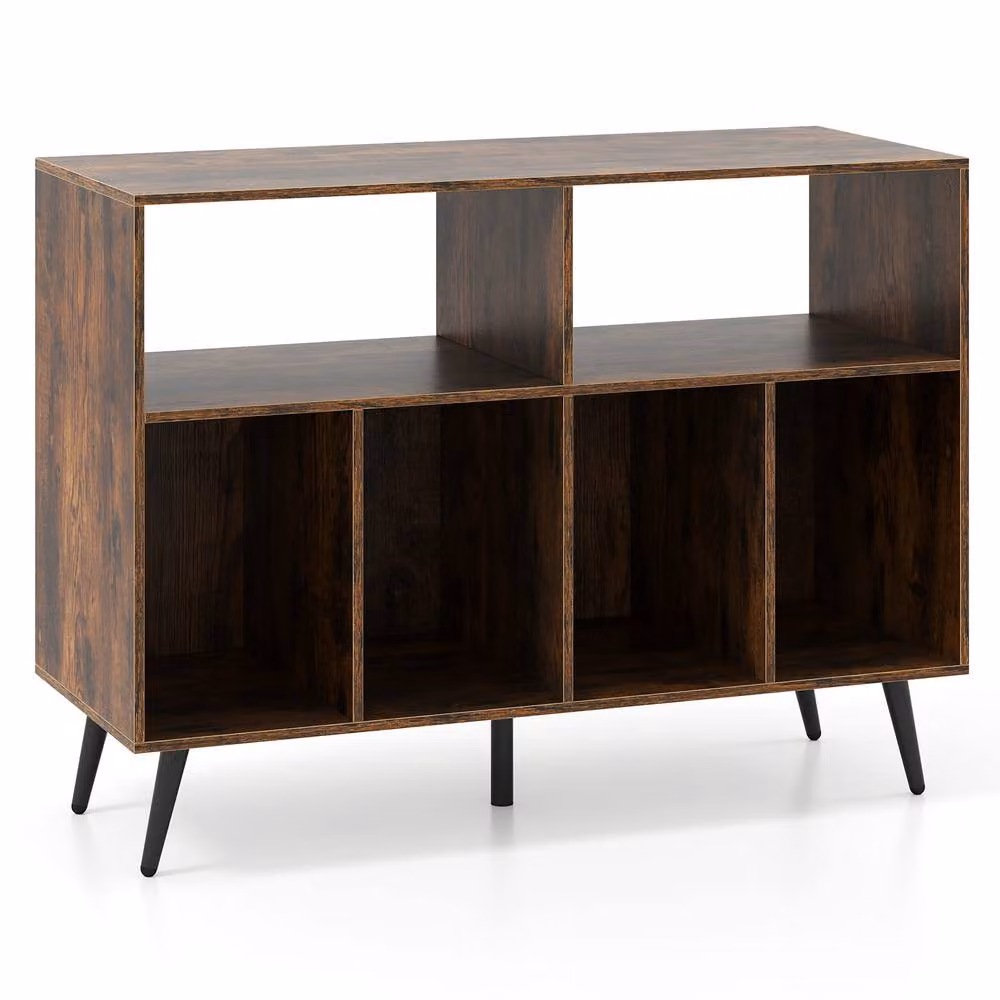 Gymax 3-Tier Mid-Century Record Player Stand and Vinyl Shelves in Brown – 9