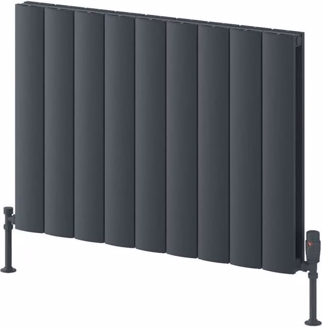 Bathroom Kingdom Loco Anthracite Double Oval Horizontal Aluminium Radiator, Grey, W: 60.0 cm, H: 85.0 cm