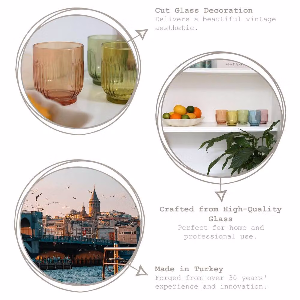 LAV Tokyo Multicolour Geometric Whisky Tumbler Glasses, 330 ml, Pack of 6 – 2