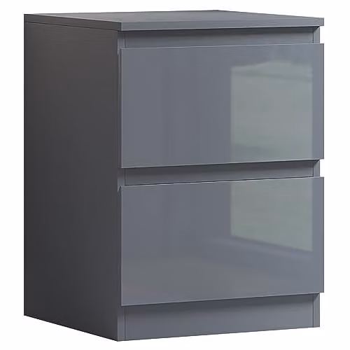 FWStyle Stora Grey Gloss 2 Drawer Bedside Table, W/D/H: 55 x 40 x 40 cm
