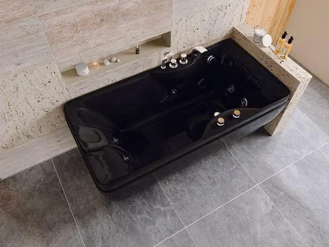 Vente-unique Black Whirlpool Bath, 1 Seater, Right-Handed, W/D/H: 150 x 75 x 54.5 cm