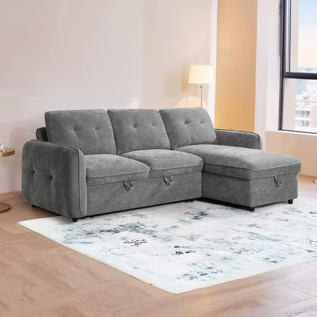 Furnishings For Less UK Seattle L Shaped 4 Seater Fabric Corner Sofa Bed in Grey