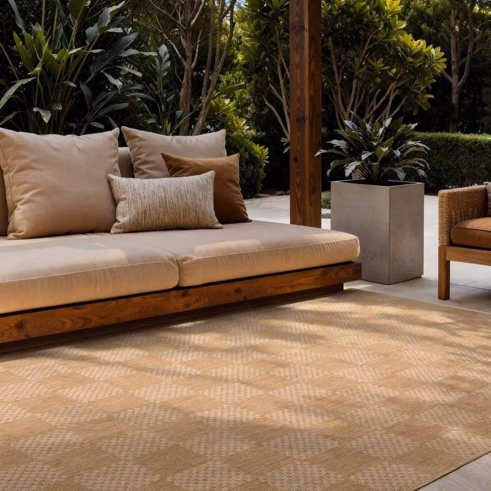 Ted Baker Dorothy Flatweave Indoor Outdoor Rug with Checkerboard Design in Beige, W/D/H: 120 x 170 cm – 1