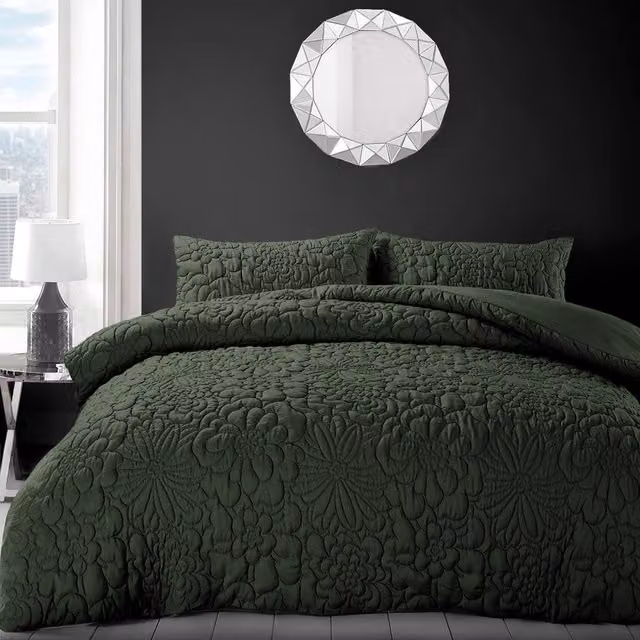 Velosso Green Floral Microfibre Duvet Cover and Pillowcase Set, W: 180 cm, H: 200 cm