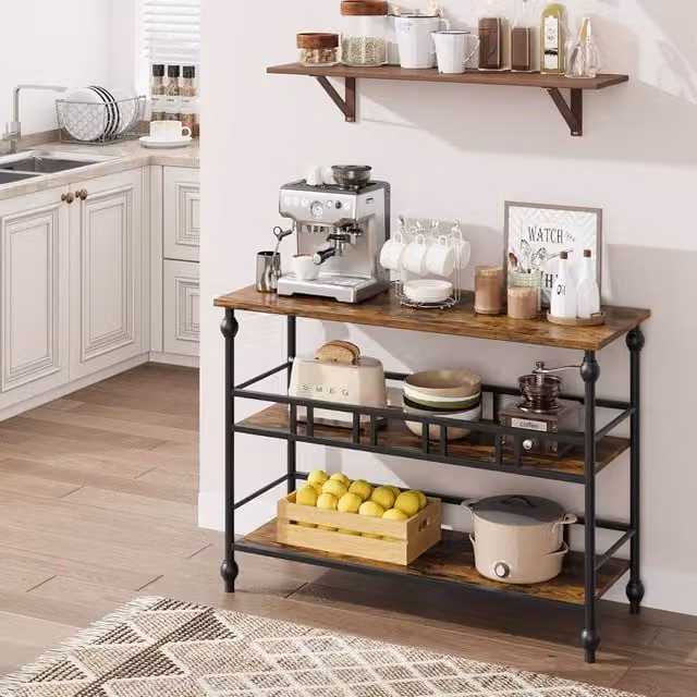 London Boutique 3-Tier Brown Console Table, Sofa Side Table and Entryway Table, W/D/H: 110 x 30 x 80 cm
