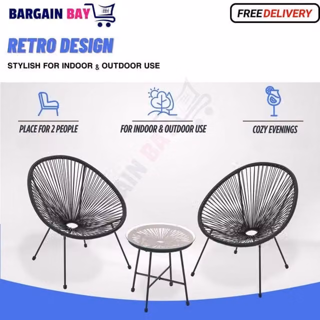 FLAVORA Black Egg Style Retro Chair Set of 2 with Metal Frame – 1