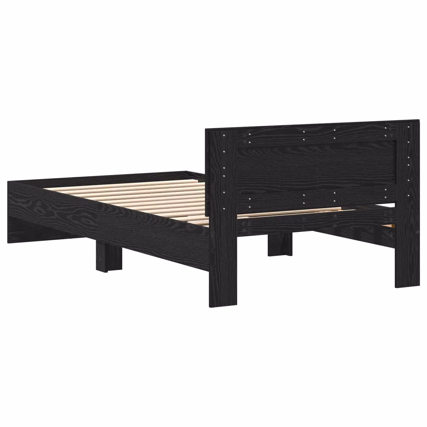 Berkfield Home Bed Frame with Headboard in Black Oak, W/D/H: 100 x 200 x 31 cm – 4