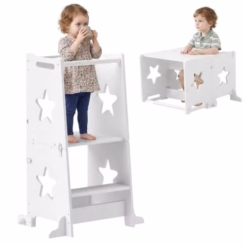 AIYAPLAY 2-in-1 Toddler Step Stool with Safety Rail, White, W/D/H: 44.5 x 60.0 x 86.0 cm – 1