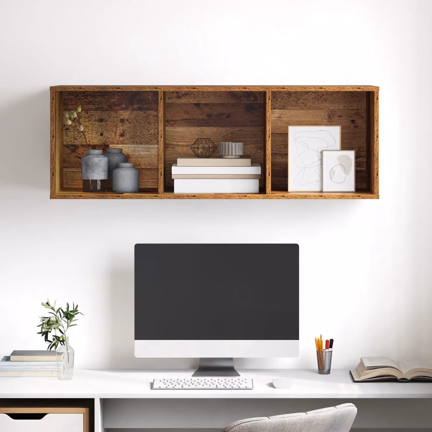 Berkfield Home TV Cabinet with Shelf in Brown Old Wood, W/D/H: 37 x 37 x 107 cm – 4