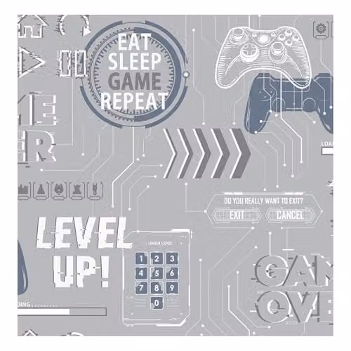 Fresco Game Over Grey and Blue Typography Childrens Wallpaper Roll – 1