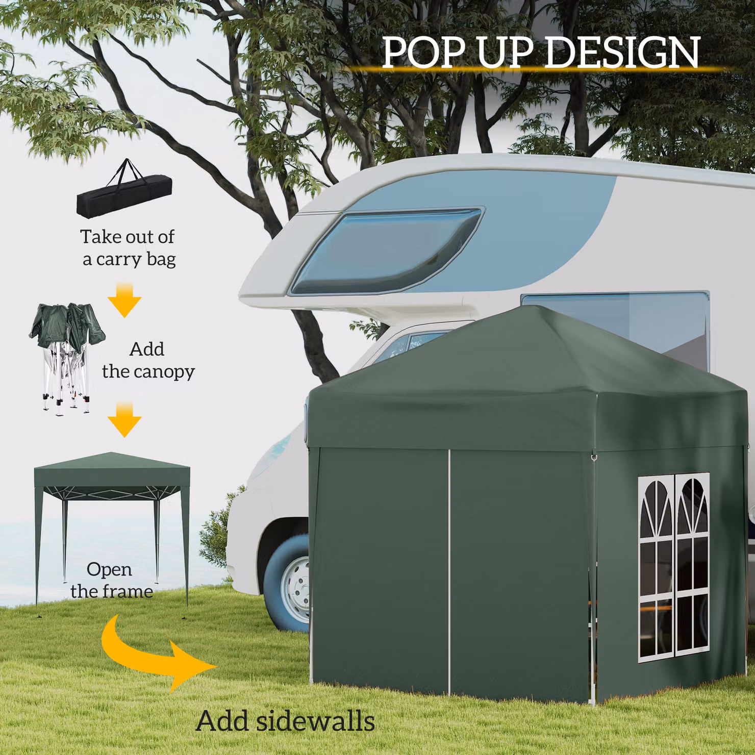 Outsunny Green Pop Up Gazebo with Sides and Waterproof Canopy, W/D/H: 200 x 200 x 240 cm – 5