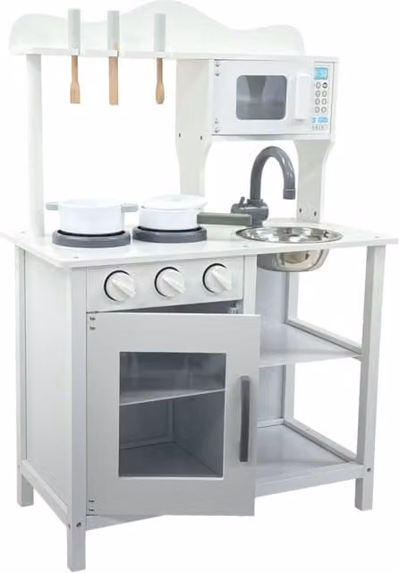Oypla Wooden Kids Roleplay Kitchen Cooking Playset with Utensils, White