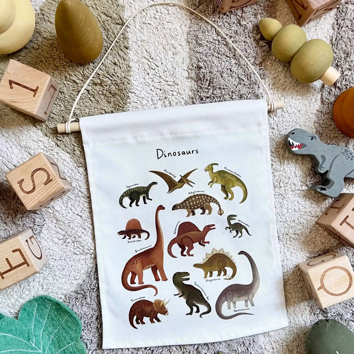 Kid of the Village Dinosaurs Mini Wall Hanger for Children in Beige – 3