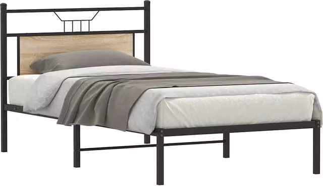 Berkfield Home Decorative Bed Frame in Sonoma Oak and Brown, W/D/H: 100 x 190 cm