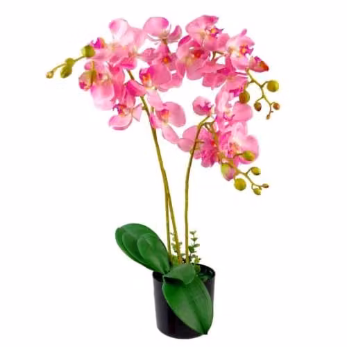 Leaf Design Realistic Artificial Orchid Flower Display in Pot, 60cm, Light Pink