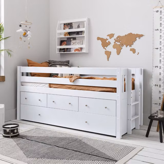Noa and Nani Matilda Midsleeper Cabin Bed with Drawers in White Solid Pine Wood