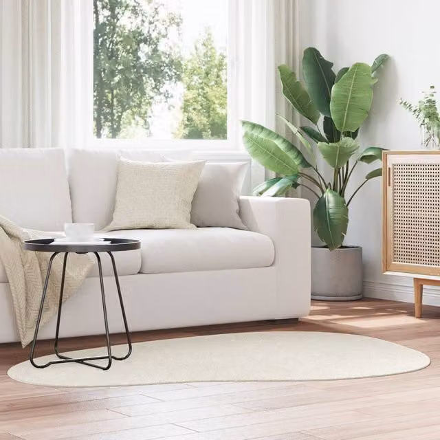 Berkfield Home Wave Modern Oval Area Rug in Beige Polyester, W: 120 cm, D: 170 cm