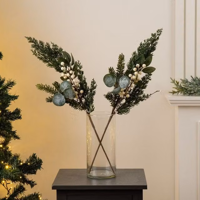 Scottish Everlastings Ltd Set of 2 Green Pine and Cone Branches, Height: 65 cm