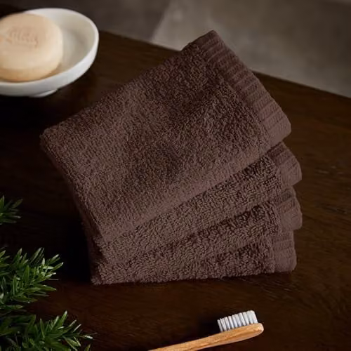 Catherine Lansfield Quick Dry Cotton Face Cloths, 4 Pack, Brown, W/D/H: 30 x 30 x 30 cm