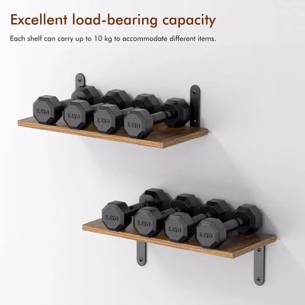 VOGREX 4-Piece Brown Wooden Floating Shelves, Wall Mounted Minimalist Display Storage Decor – 4