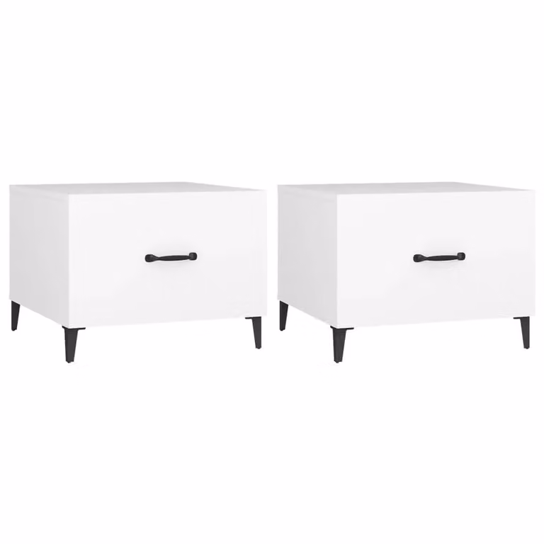 Berkfield Home Set of 2 White Square Coffee Tables with Metal Legs, W/D/H: 50 x 50 x 40 cm
