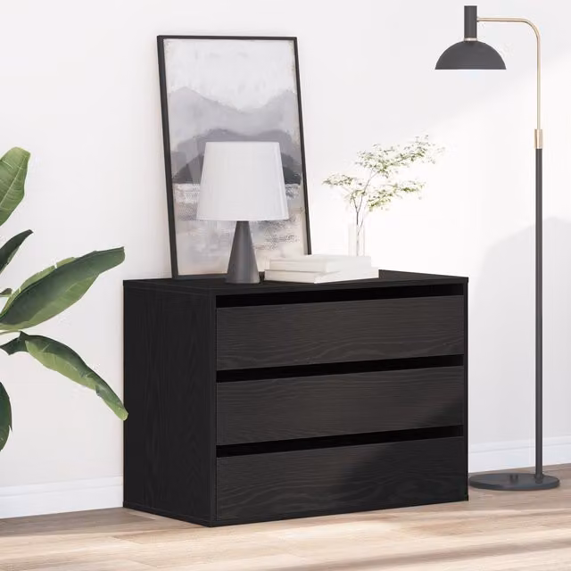 Berkfield Home Corner Chest of Drawers in Black Oak, W/D/H: 80 x 41 x 58 cm