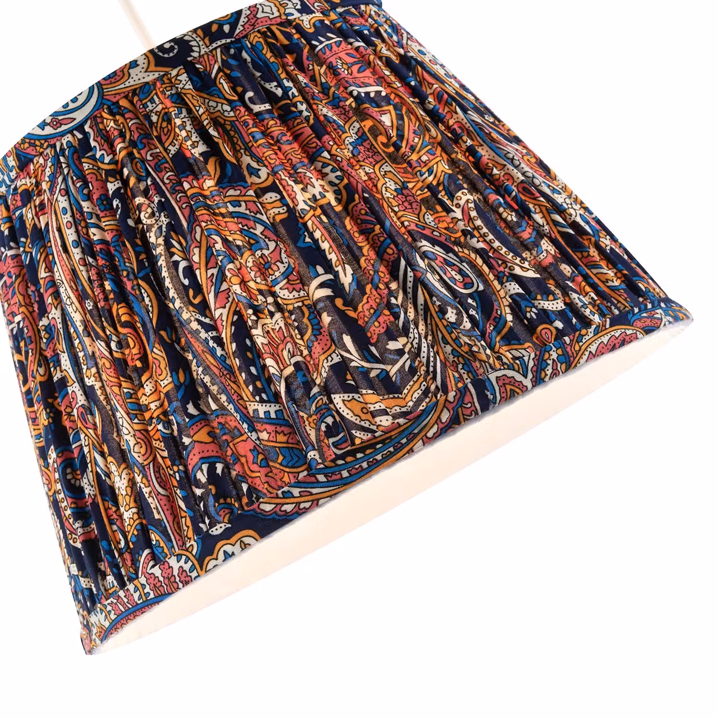 Happy Homewares Multicolour Pleated Cotton Fabric Cylinder Lamp Shade with Ornate Floral Design – 3