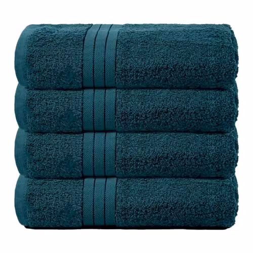 OHS 4 Pack of Fluffy Cotton Terry Bath Towels in Petrol Green – 1