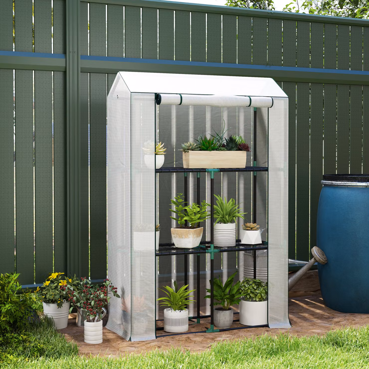 Outsunny White Three Shelf Steel Frame Greenhouse W/D/H: 40 x 40 x 150 cm – 2