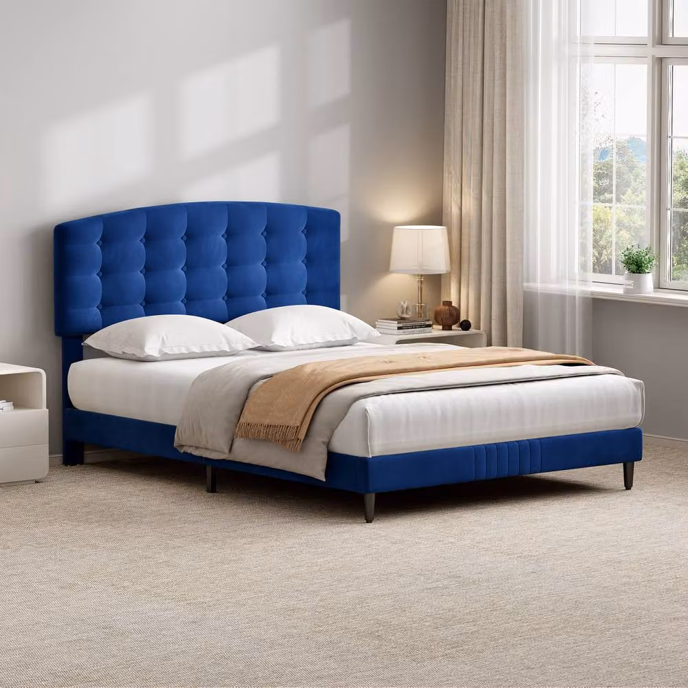 MCC Direct Cheyenne Super King Velvet Upholstered Bed Frame in Blue, W/D/H: 180 x 200 x 105 cm – 9