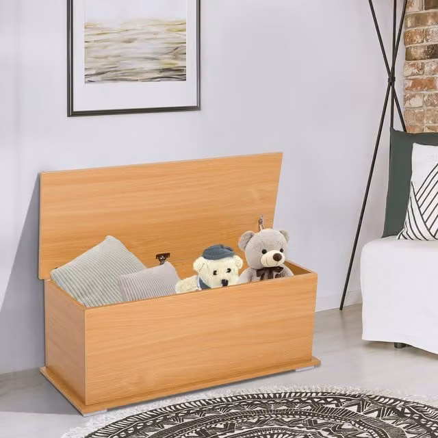 HOMCOM Modern Wood Storage Box Chest with Lid in Burlywood