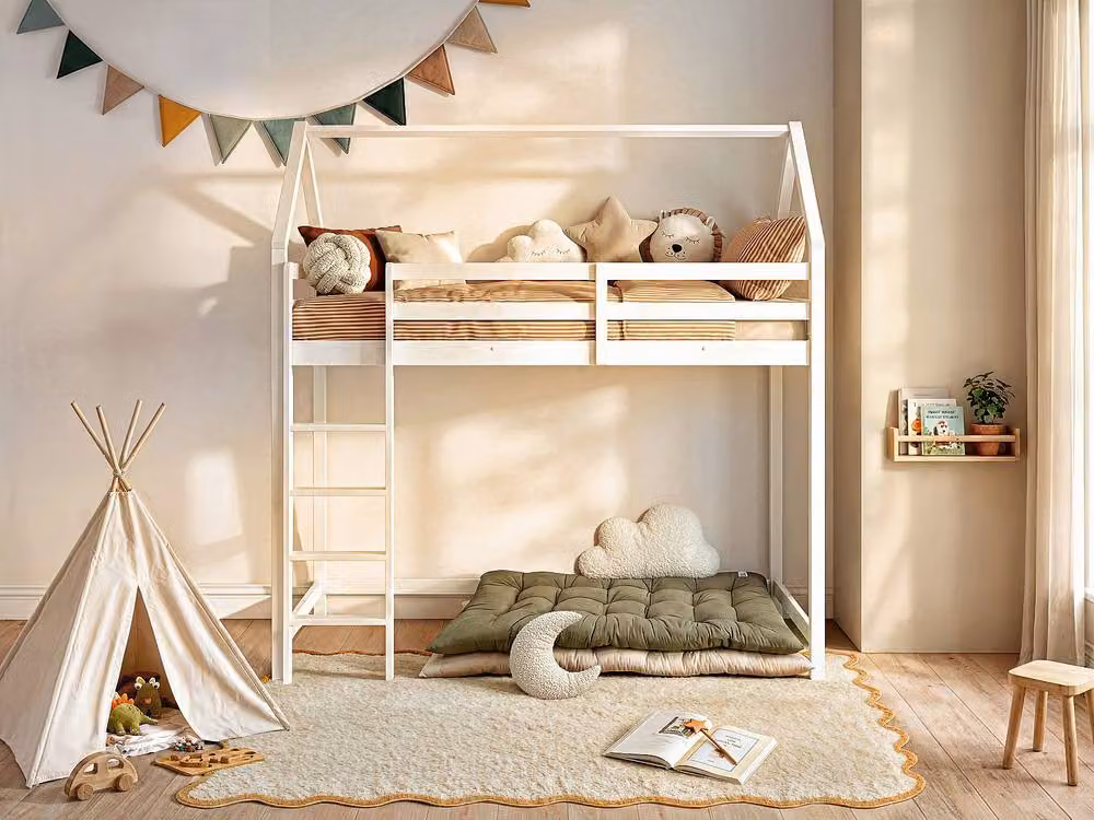 TARZIA Hut Loft Bed in White Solid Pine, Single Size, W/D/H: 190 x 90 x 120 cm – 2