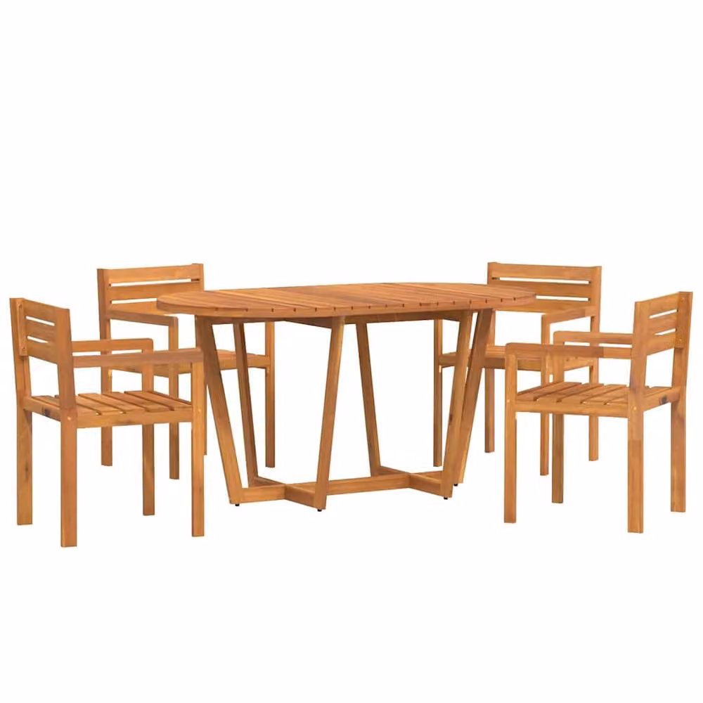 Berkfield Home 5 Piece Garden Dining Set in Brown Oiled Solid Acacia Wood – 2