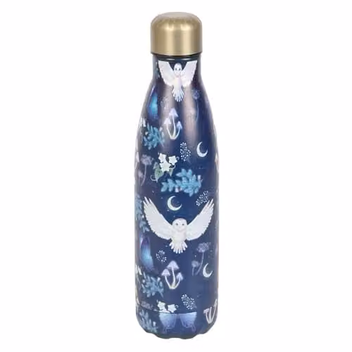Something Different Night Flight Owl Stainless Steel Water Bottle in Blue and Gold, 416 ml