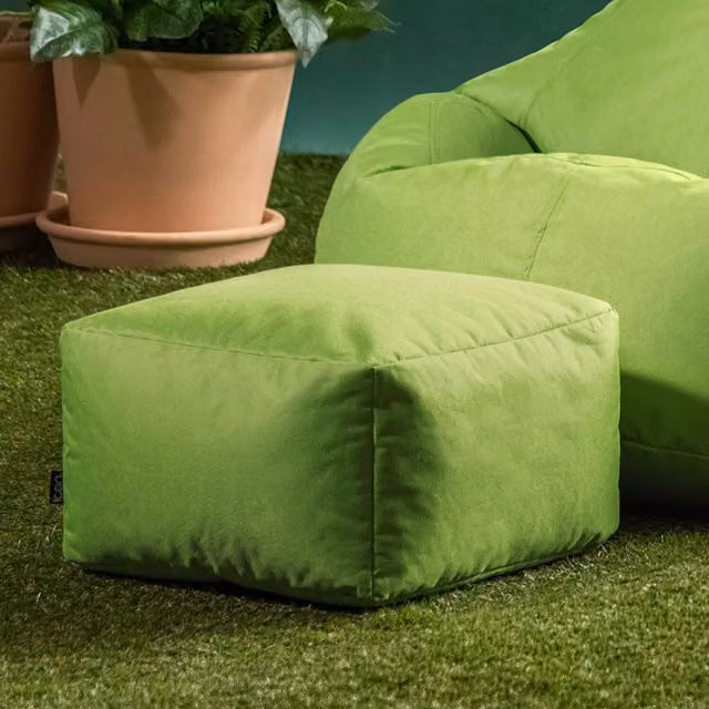 Bean Bag Bazaar Green Cube Bean Bag Footstool for Indoor and Outdoor Use