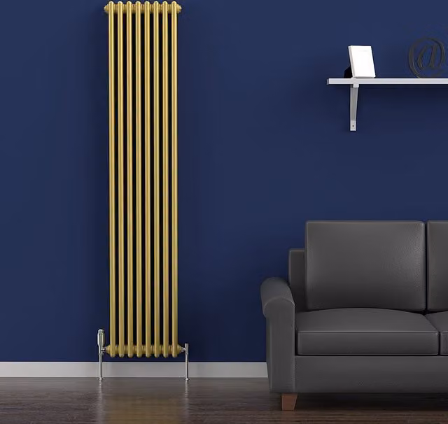 Lux Heat Vertical Coloured Column Radiator in Metallic Gold, H 180 cm x W 38 cm