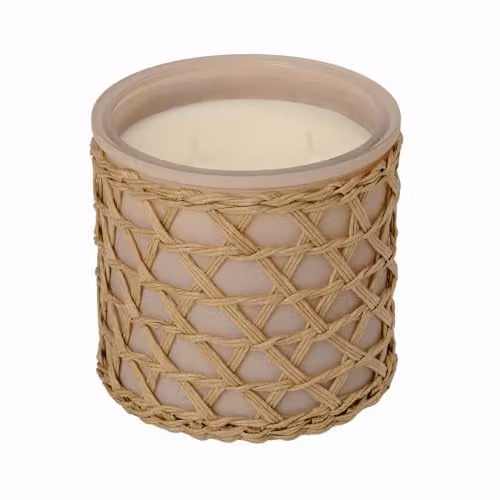 French Connection Beige Geometric Glass Tabletop Candle with Fresh Floral Scent