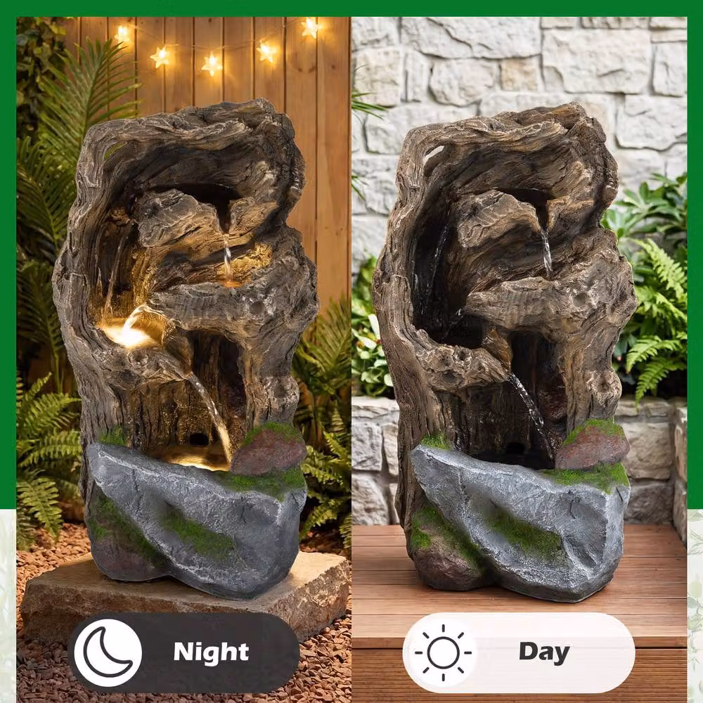 Gymax Tabletop Cascading Rock Waterfall LED Outdoor Water Fountain in Brown, W/D/H: 26.0 x 28.0 x 53.0 cm – 3