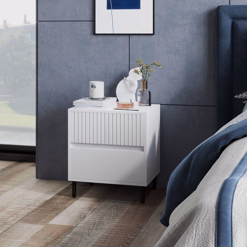 STILVORA Modern White Bedside Table with 2 Drawers – 3