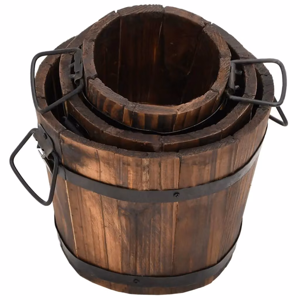 Berkfield Home 3 Piece Solid Wood Fir Bucket Planter Set in Brown – 3