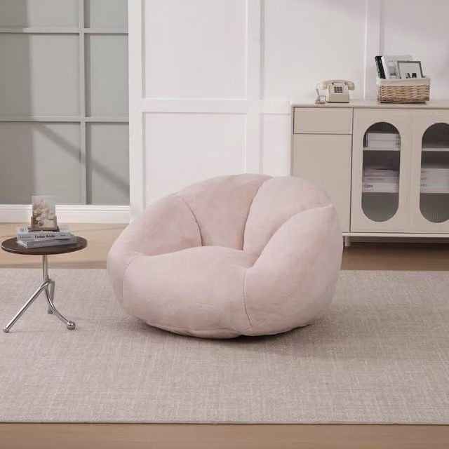 Aosom UK Shell-Shaped Bean Bag Chair with Memory Foam Filling and Removable Faux Fur Cover, Pink, W/D/H: 90 x 100 x 57 cm – 1