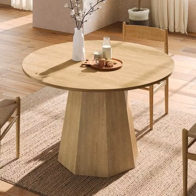 BTM Scandinavian Round Oak Dining Table, 4-6 Seater, Sand and Brown, Diameter: 120 cm – 1