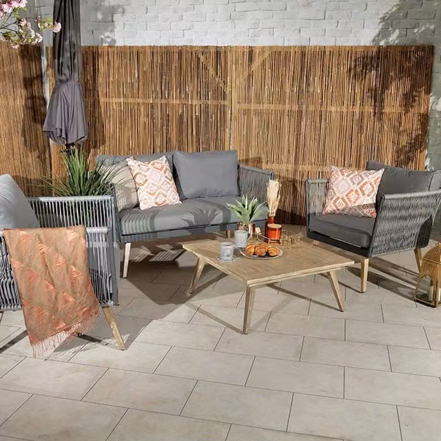 Royalcraft Milan 4 Seater 4 Piece Modern Rattan and Aluminium Lounging Coffee Set in Grey