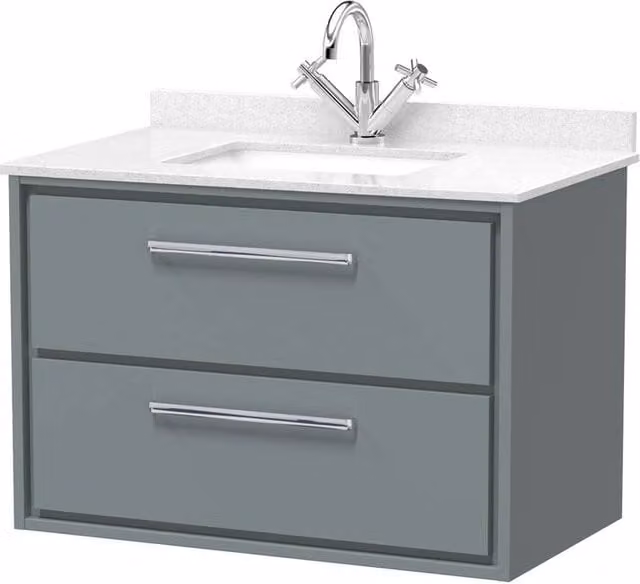 Balterley 800mm Wall Hung 2 Drawer Vanity with Marble Worktop Basin in Coastal Grey – 1