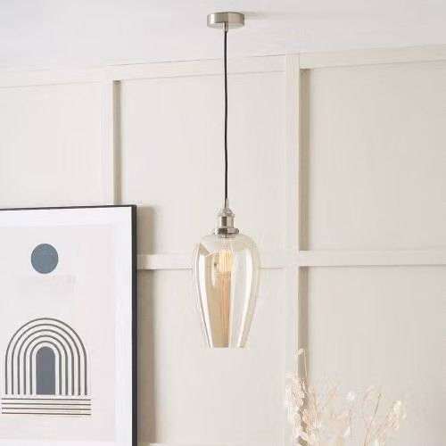 Ruma Glass Pendant Ceiling Light with Silver Metal Chain in Transparent and Silver