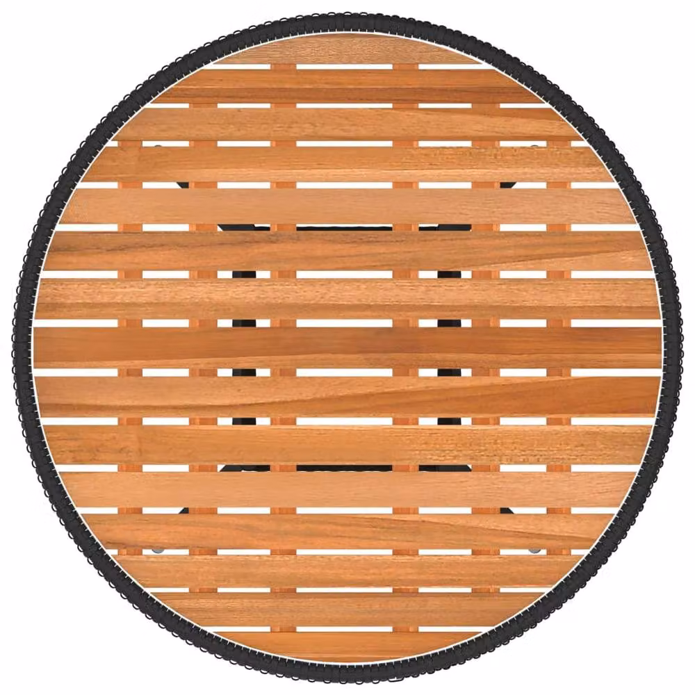 Berkfield Home Garden Black Poly Rattan and Solid Acacia Wood Dining Table, Diameter: 70 cm – 2