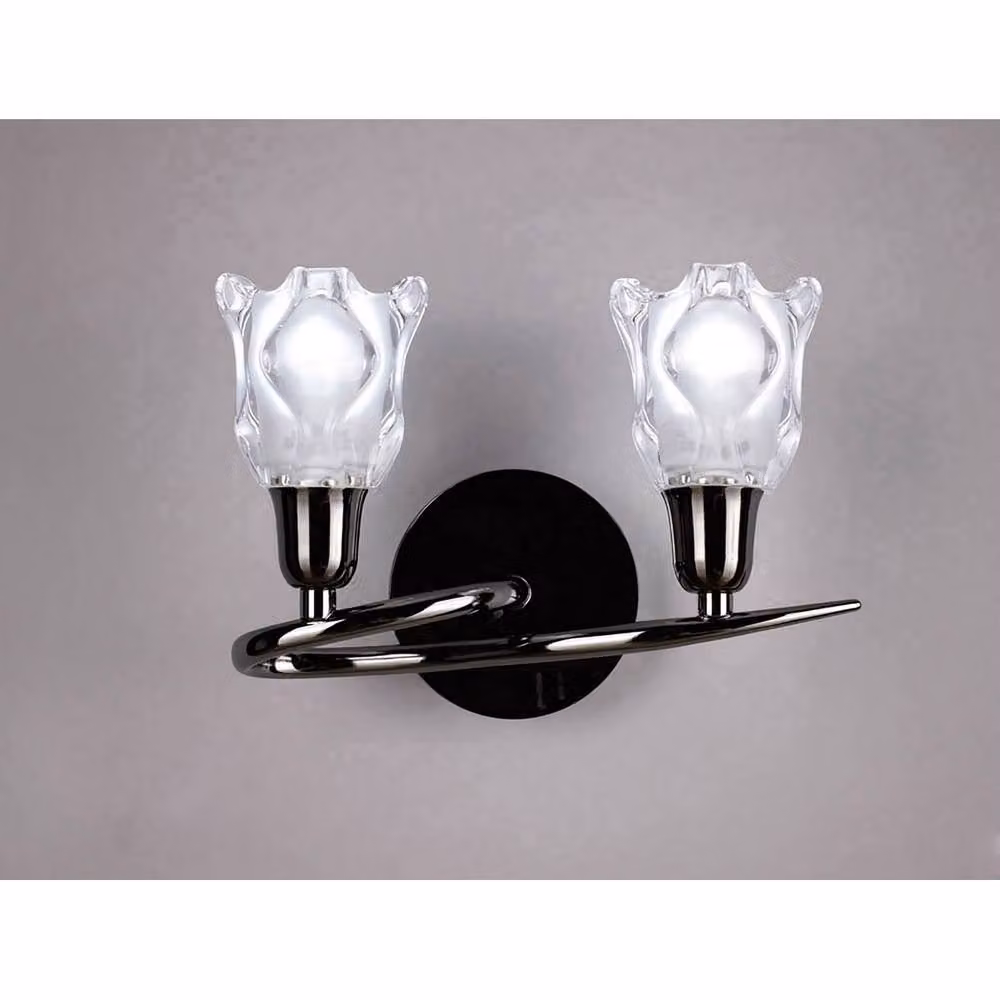 Netlighting Amel 2-Light Switched Wall Lamp in Black Chrome with Transparent Glass – 2