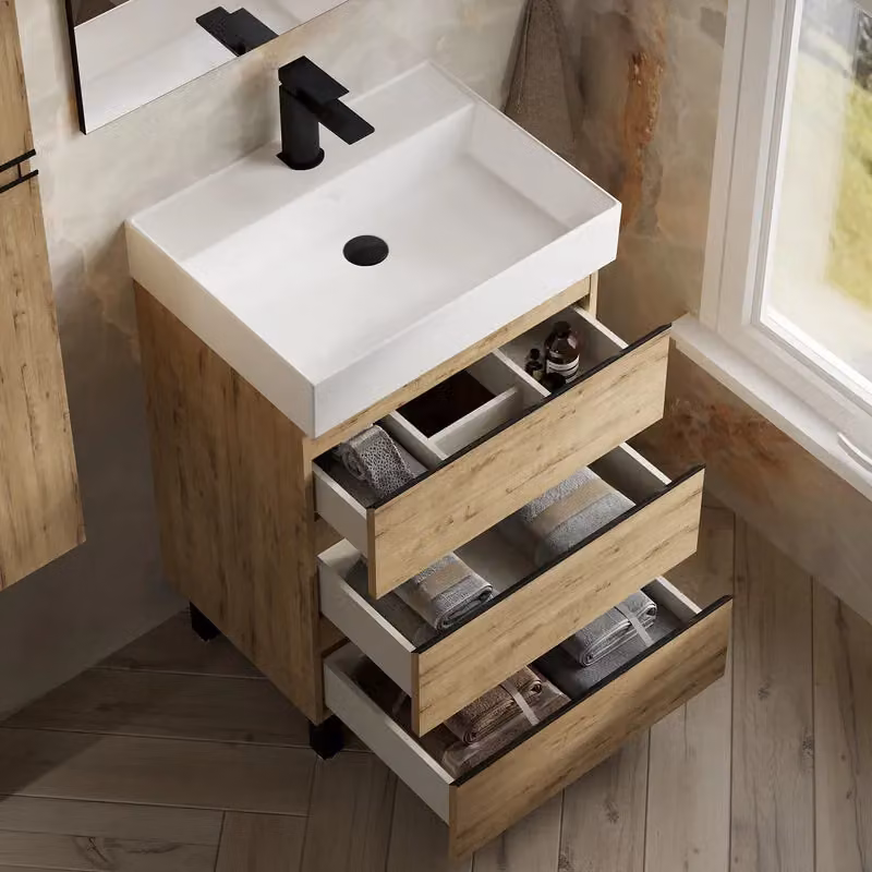 Banyetti Vatilla 600mm Floorstanding Vanity Unit with Veneto 1 Tap Hole Basin in Ostippo Light Oak, W/D/H: 60 x 45 x 84 cm – 3