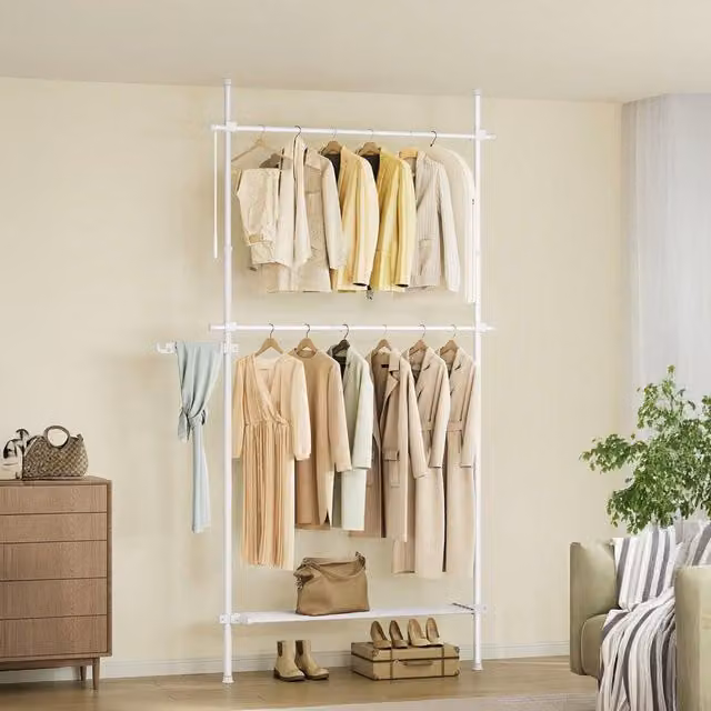 SONGMICS Adjustable Floor to Ceiling Clothes Rail, White